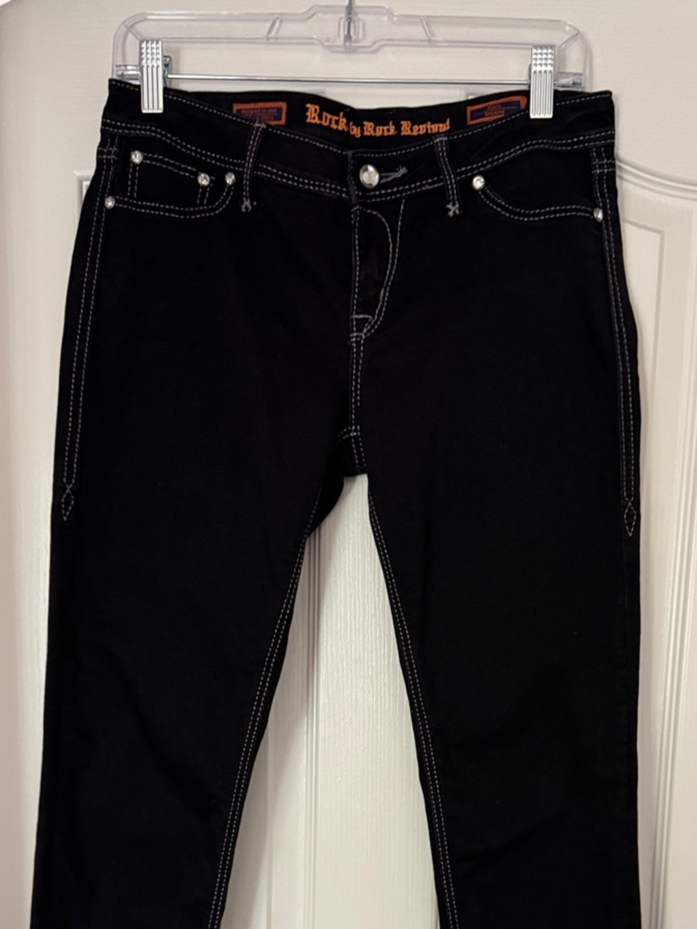 Rock Revival Black Skinny Jeans with Contrast Stitching size 29